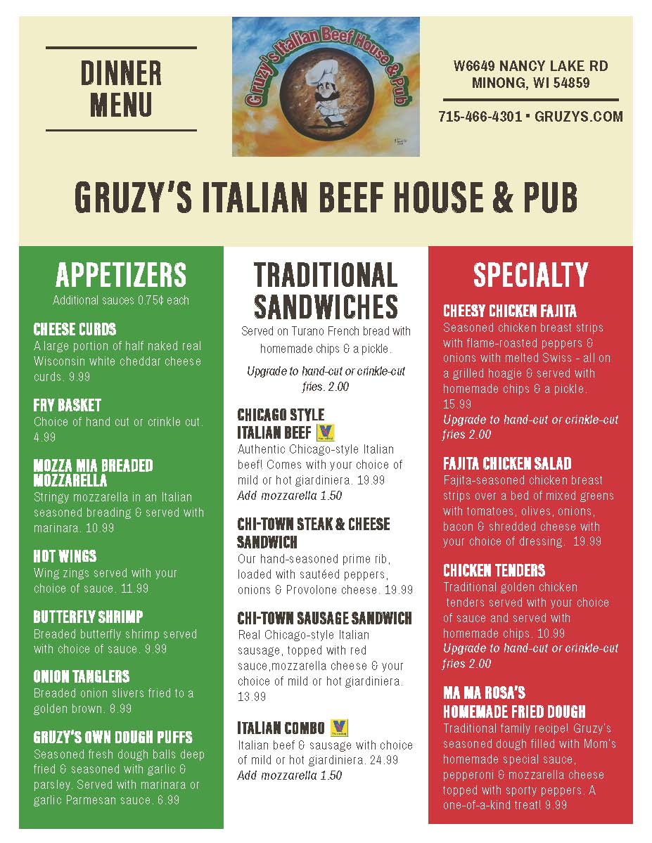 2025 Dinner Menu - page 1