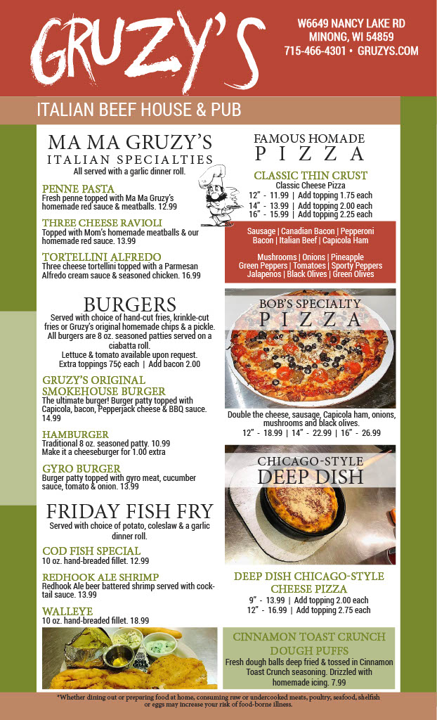 Minong Restaurant Spooner Italian Food Restaurants Hayward Pizza